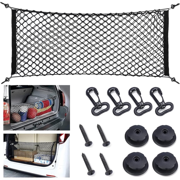 Cargo Net, Elastic Trunk Organizer For Car, SUV, Vehicle, Heavy Duty Stretchable Nylon Storage Net Mesh, Convenient And Practical Adjustable Hook Design (90.2 X 40.9 Cm)