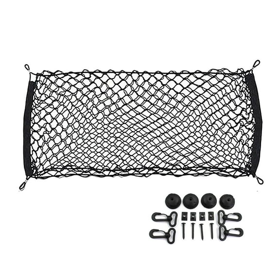 Heavy Duty Cargo Net for Car Interior Storage Adjustable Elastic Trunk Net with Hooks for SUVs Cars and Trucks,90x30 cm,Black
