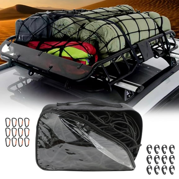 Heavy Duty Cargo Netting for Pickup Truck Bed, Roof Rack Net with Hooks Carabiners & Storage Bag