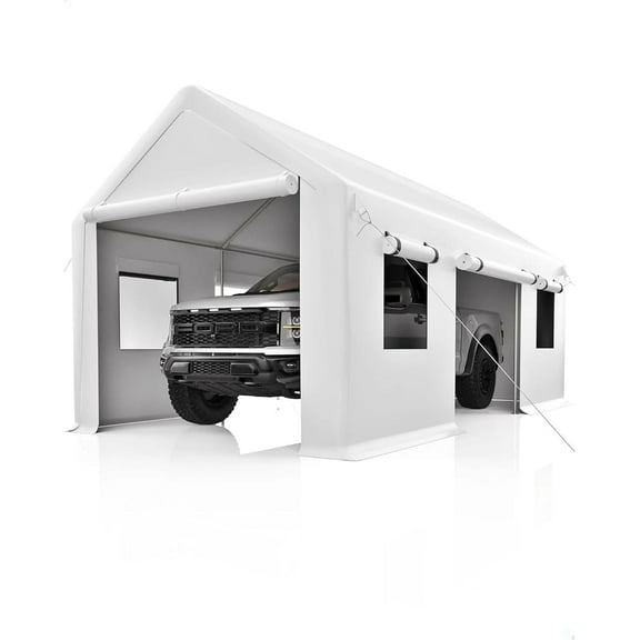 Heavy Duty Carport, 10x20ft Car Canopy, Portable Garage with Roll-up Ventilated Windows & Removable Sidewalls, UV Resistant Waterproof All-Season Tarp for SUV, Car, Truck, Boat