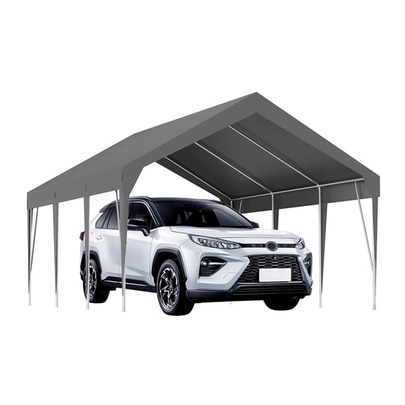 Heavy Duty Carport Canopy, Portable Garage Shelter with 8 Legs & 4 Wind Ropes, Galvanized Steel Frame All-Weather UV-Resistant Tarp Cover for Truck, Boat Protection (No Sidewalls), 12*20 FT