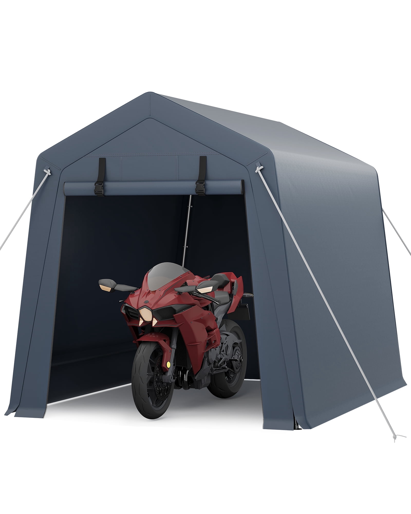 Heavy-Duty Carport Garage for Outdoor Storage, 6x8 FT Waterproof UV-Resistant Portable Shelter with Roll-Up Zipper Doors, Gray/Khaki