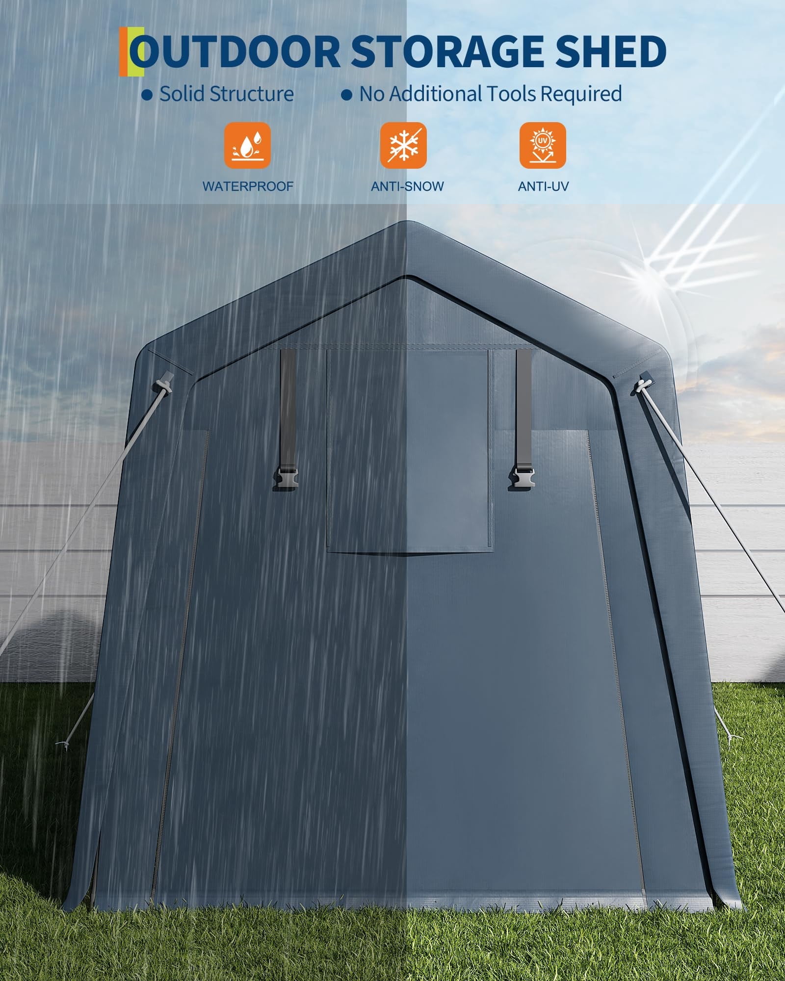 Heavy-Duty Carport Garage for Outdoor Storage, 6x8 FT Waterproof UV-Resistant Portable Shelter with Roll-Up Zipper Doors, Gray/Khaki