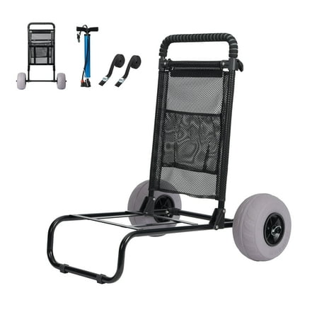 Sunnyfeel Beach Dolly, Heavy Duty Folding Cart with Adjustable Height, Big Wheels for Sand, 176 lbs Capacity (Black)