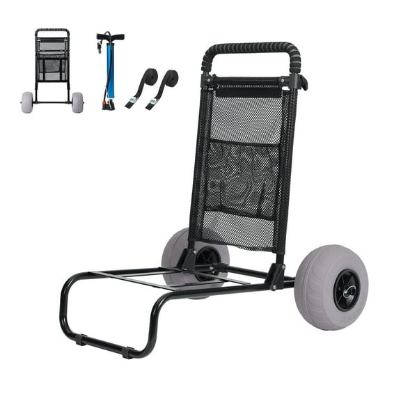 Sunnyfeel Beach Dolly, Heavy Duty Folding Cart with Adjustable Height, Big Wheels for Sand, 176 lbs Capacity (Black)