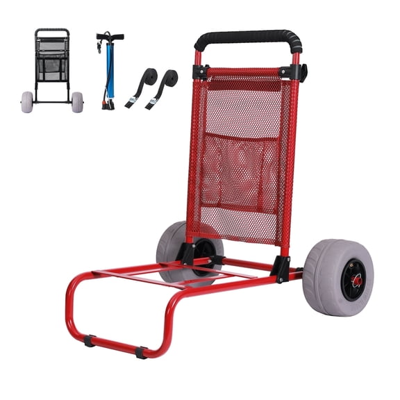 Sunnyfeel Heavy Duty Utility Cart with Big Wheels for Sand, Adjustable Height, Two-Wheeled Beach and Garden Cart (Red)