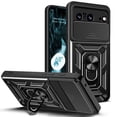 thumbnail image 1 of Heavy Duty Case for  Google Pixel 8 with Camera Lens Sliding Cover & Ring Holder Kickstand, Shockproof Rugged PC + Soft TPU Hybrid Magnetic Car Mount Case for  Google Pixel 8, Black, 1 of 8