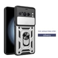 thumbnail image 1 of Heavy Duty Case for Google Pixel 8 Pro with Camera Lens Sliding Cover & Ring Holder Kickstand, Shockproof Rugged PC + Soft TPU Hybrid Magnetic Car Mount Case for Google Pixel 8 Pro, Silver, 1 of 10