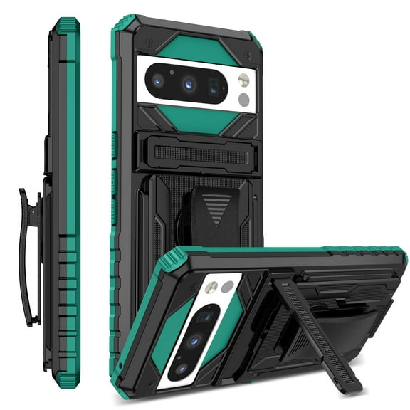 Heavy Duty Case for Google Pixel 9 / 9 Pro, Hybrid Military Grade Shockproof Rugged Cover with Hidden Bracket Removable Belt Clip Heat Dissipation Anti-Fall Case for Galaxy S24 Plus, Darkgreen