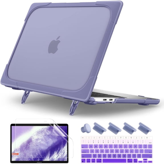 Heavy Duty Case for MacBook Air 13 inch 2020 A2179 A1932 A2337 M1 Chip with Touch ID, Ergonomic Foldable Kickstand (Holds 22lbs) Matte Translucent Protective Cover Keyboard skin,Lavender Gray