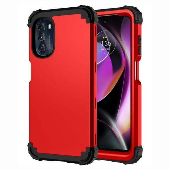 Heavy Duty Case for Motorola Moto G 5G 2022, Rugged PC Back Hybrid Soft Silicone Inner Triple-Layers Shockproof Case with Magsafe Wireless Charging Hollow Logo Anti-Scratches Case,Red