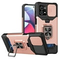 thumbnail image 1 of Heavy Duty Case for Motorola Moto G Play 2023 with Camera Lens Sliding Cover Card Holder, Rugged Protection Shockproof Phone Cover with Rotate Ring Holder Stand Magnetic Car Mount, Rosegold, 1 of 7