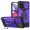 thumbnail image 1 of Heavy Duty Case for Motorola Moto G Play 2023 with Camera Lens Sliding Cover Card Holder, Rugged Protection Shockproof Phone Cover with Rotate Ring Holder Stand Magnetic Car Mount, Purple, 1 of 7