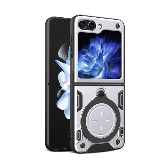 Heavy Duty Case for Motorola Razr 60 Ultra with Hidden Stand, Camera Lens Sliding Cover, Magnetic Car Mount Holder, Rugged Military Grade Shockproof Case for Motorola Razr 60 Ultra, Silver