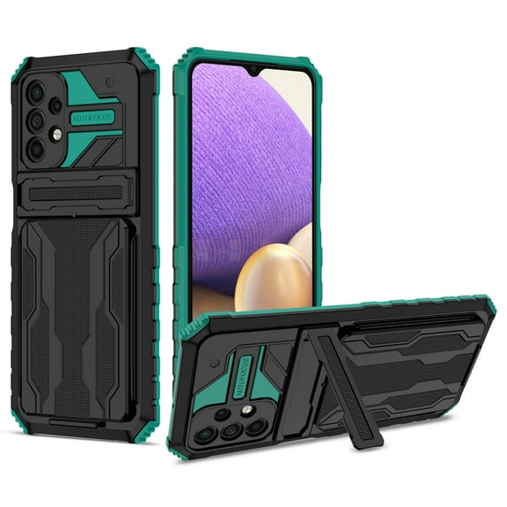 Heavy Duty Case for Samsung Galaxy A13 5G Rugged PC Armor Credit Card Slot Holder Kickstand Bracket Cover, Military Grade Dual-Layers Shockproof Anti-Scratches Lens Protection Case,Darkgreen