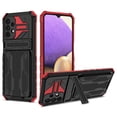 thumbnail image 1 of Heavy Duty Case for Samsung Galaxy A13 5G Rugged PC Armor Credit Card Slot Holder Kickstand Bracket Cover, Military Grade Dual-Layers Shockproof Anti-Scratches Lens Protection Case,Red, 1 of 9