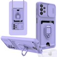 thumbnail image 1 of Heavy Duty Case for Samsung Galaxy A32 5G, Camera Lens Sliding Soft Silicone Shockproof Protective Cover with Card Holder Kickstand Rotated Ring Magnetic Car Mount Soft Lining Case, Purple, 1 of 5
