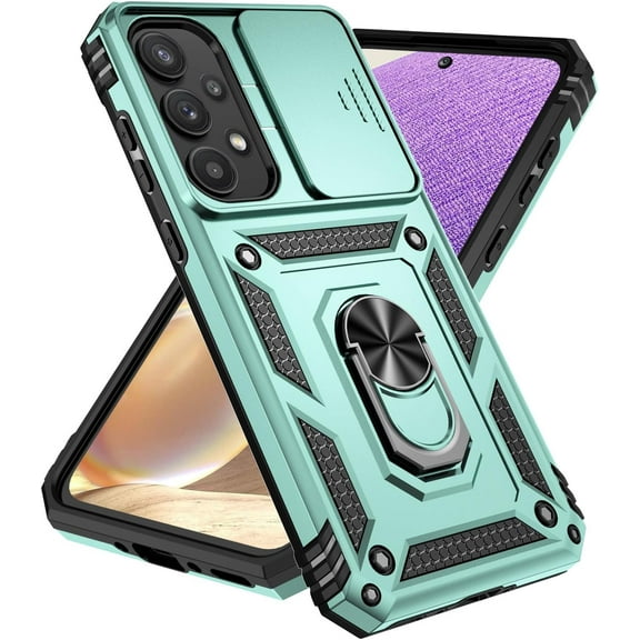 Heavy Duty Case for Samsung Galaxy A35 5G, Galaxy A35 5G Phone Case with Slide Camera Cover Protective with Ring Stand Bumper Shockproof Dropproof Cover for Samsung Galaxy A35 5G Green TC