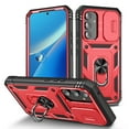 thumbnail image 1 of Heavy Duty Case for Samsung Galaxy A54 5G, Triple Layers Camera Lens Sliding Hybrid Rugged PC Soft TPU Shockproof Cover with Ring Kickstand Magnetic Car Mount Case,Red+Black, 1 of 10
