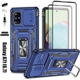 thumbnail image 1 of Heavy Duty Case for Samsung Galaxy A71(5G), Military Grade Dual Layer Hybrid Cushioning Rubber Bumper Protector with Slide Camera Protector, Built-in 360 Degree Swivel Stand -Blue, 1 of 15