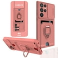 thumbnail image 1 of Heavy Duty Case for Samsung Galaxy S22 Ultra, Camera Lens Sliding Soft Silicone Shockproof Protective Cover with Card Holder Kickstand Rotated Ring Magnetic Car Mount Soft Lining Case, Pink, 1 of 5