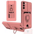 thumbnail image 1 of Heavy Duty Case for Samsung Galaxy S23 Plus, Camera Lens Sliding Soft Silicone Shockproof Protective Cover with Card Holder Kickstand Rotated Ring Magnetic Car Mount Soft Lining Case,Pink, 1 of 5