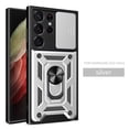 thumbnail image 1 of Heavy Duty Case for Samsung Galaxy S23 Ultra, Camera Lens Sliding Rugged PC + Soft TPU Hybrid Shockproof Anti-Slip Cover with Magnetic Car Mount Ring Holder Kickstand Case,Silver, 1 of 10