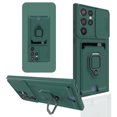 thumbnail image 1 of Heavy Duty Case for Samsung Galaxy S23 Ultra, Camera Lens Sliding Soft Silicone Shockproof Protective Cover with Card Holder Kickstand Rotated Ring Magnetic Car Mount Soft Lining Case,Darkgreen, 1 of 5