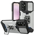 thumbnail image 1 of Heavy Duty Case for Samsung Galaxy S24 Plus with Camera Lens Sliding Cover Card Holder, Rugged Protection Shockproof Phone Cover with Rotate Ring Holder Stand Magnetic Car Mount, Silver, 1 of 7