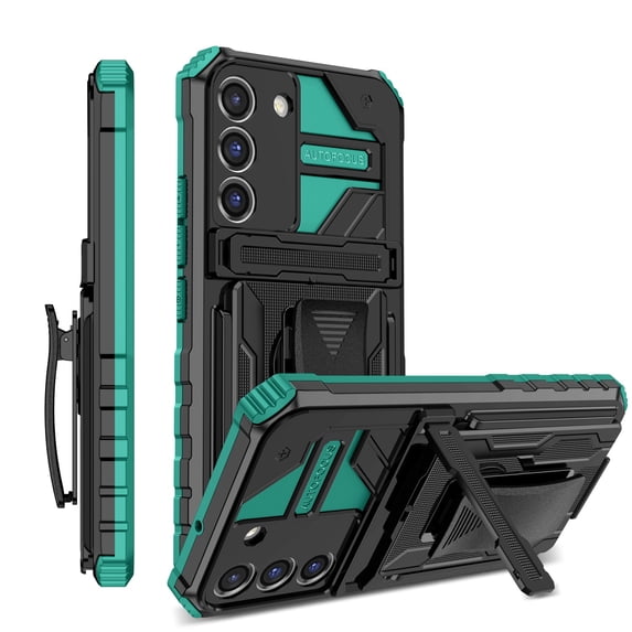 Heavy Duty Case for Samsung Galaxy S24 Plus, Hybrid Military Grade Shockproof Rugged Cover with Hidden Bracket Removable Belt Clip Heat Dissipation Anti-Fall Case for Galaxy S24 Plus, Darkgreen