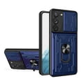 thumbnail image 1 of Heavy Duty Case for Samsung Galaxy S25 with Back Card Holder & Ring Stand & Camera Lens Sliding Cover, Rugged Hybrid Multi-Layers Shockproof Case Support Magnetic Car Mount, Blue, 1 of 8