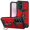 thumbnail image 1 of Heavy Duty Case for Samsung Galaxy S25 with Camera Lens Sliding Cover Card Holder, Rugged Protection Shockproof Phone Cover with Rotate Ring Holder Stand Magnetic Car Mount, Red, 1 of 7