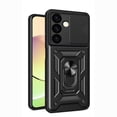 thumbnail image 1 of Heavy Duty Case for Samsung Galaxy S25 with Ring Holder Kickstand & Camera Lens Sliding Cover, Hybrid Shockproof Case Support Magnetic Car Mount for Samsung Galaxy S25, Black, 1 of 8