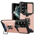 thumbnail image 1 of Heavy Duty Case for Samsung Galaxy S25 Ultra with Camera Lens Sliding Cover Card Holder, Rugged Protection Shockproof Phone Cover with Rotate Ring Holder Stand Magnetic Car Mount, Rosegold, 1 of 8