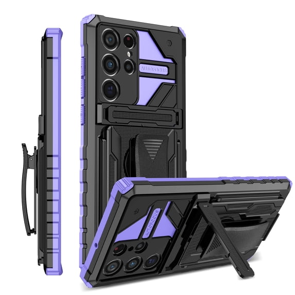 Heavy Duty Case for Samsung Galaxy S25 Ultra, Military Grade Shockproof Rugged Cover with Hidden Bracket Removable Belt Clip Heat Dissipation Anti-Fall Case for Samsung Galaxy S25 Ultra, Purple