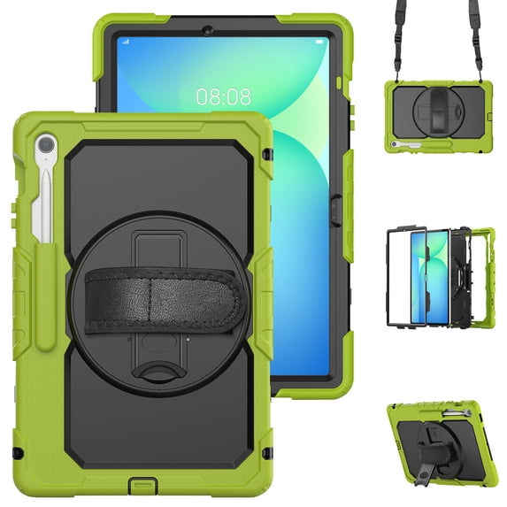 Heavy Duty Case for Samsung Galaxy Tab S10 FE+ 13.1 Inch 2025 (SM-X620/X620B), Rugged Full-Body Protective Cover with 360° Rotating Stand Shoulder Strap Hand Strap & Built-in Screen Protector