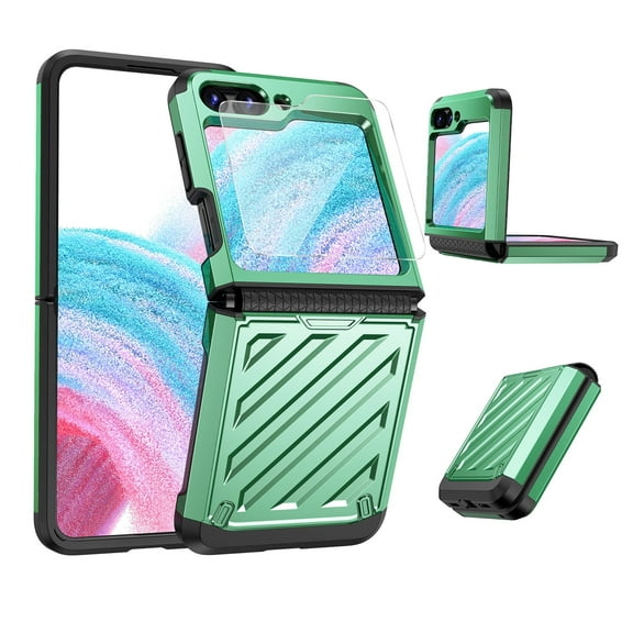 Heavy Duty Case Samsung Galaxy Z Flip 5, Rugged Hybrid Shockproof Bumper Anti-Scratch Case with Hinge Protection Cover with 1 Pack Small Screen Protector Case for Samsung Z Flip 5 2023,Green
