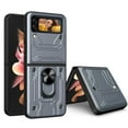 thumbnail image 1 of Heavy Duty Case for Samsung Galaxy Z Flip 7 with Back Card Holder & Ring Stand & Camera Lens Sliding Cover, Rugged Hybrid Multi-Layers Shockproof Protective Case Support Magnetic Car Mount, Gray, 1 of 8