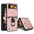 thumbnail image 1 of Heavy Duty Case for Samsung Galaxy Z Flip 7 with Back Card Holder & Ring Stand & Camera Lens Sliding Cover, Rugged Hybrid Multi-Layers Shockproof Protective Case Support Magnetic Car Mount, Rosegold, 1 of 6