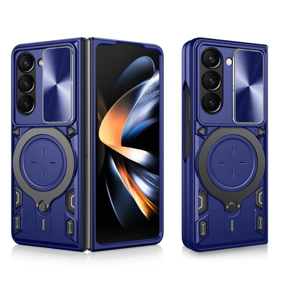 Heavy Duty Case for Samsung Galaxy Z Fold 6 with Stand, Camera Lens Sliding Cover, Magnetic Car Mount Holder, Rugged Military Drop Protection Case for Samsung Galaxy Z Fold 6, Blue