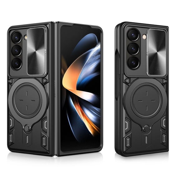 Heavy Duty Case for Samsung Galaxy Z Fold 6 with Stand, Camera Lens Sliding Cover, Magnetic Car Mount Holder, Rugged Military Drop Protection Case for Samsung Galaxy Z Fold 6, Black