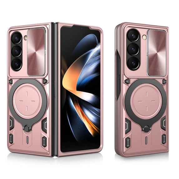 Heavy Duty Case for Samsung Galaxy Z Fold 6 with Stand, Camera Lens Sliding Cover, Magnetic Car Mount Holder, Rugged Military Drop Protection Case for Samsung Galaxy Z Fold 6, Pink