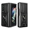 thumbnail image 1 of Heavy Duty Case for Samsung Galaxy Z Fold 7 with Back Card Holder & Ring Stand & Camera Lens Sliding Cover, Rugged Hybrid Multi-Layers Shockproof Protective Case Support Magnetic Car Mount, Black, 1 of 11