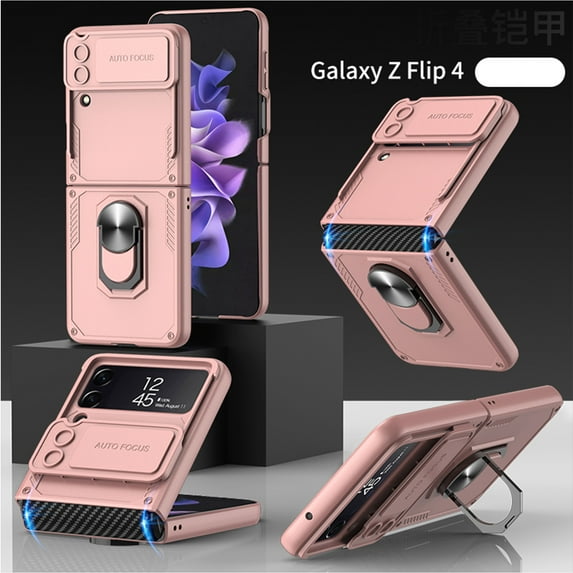 Heavy Duty Case for Samsung Z Flip 4 5G 2022, Galaxy Flip 4 Case Armor with Camera Cover Protection Holder Stand Rugged Shockproof Bumper Rubber Defender Men Outdoor Gift, NOT Metal Case, Pink