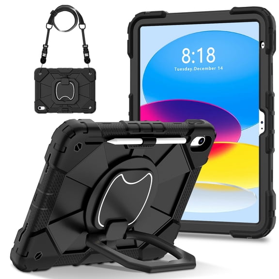 Heavy Duty Case for iPad (A16) 11th Generation 11 inch 2025, Shockproof Rugged Cover with Shoulder Strap, Built-in Rotating Kickstand
