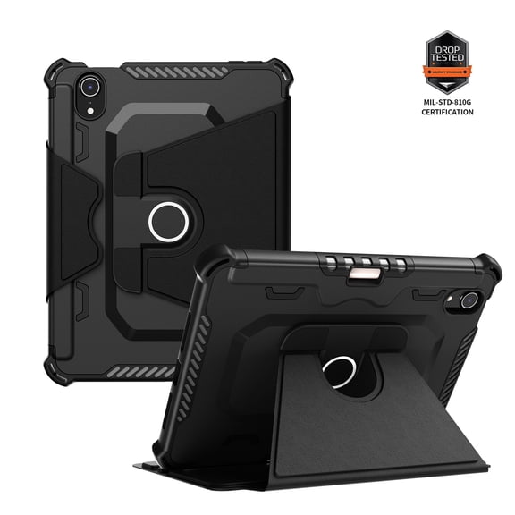 Heavy Duty Case for iPad Mini 7th Gen 2024 8.3" with Rotated Kickstand & Pen Holder, Auto Wake/Sleep Rugged PC + TPU Hybrid Shockproof Flip Cover for iPad Mini 6th Gen 8.3" 2021, Black