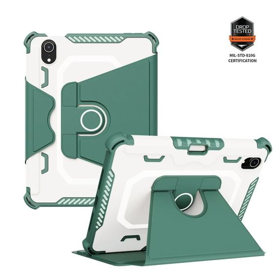 Heavy Duty Case for iPad mini 6th Gen 8.3" 2021 with Rotated Kickstand & Pen Holder, Auto Wake/Sleep Rugged PC + TPU Hybrid Shockproof Flip Cover for iPad mini 6th Gen 8.3" 2021, Green