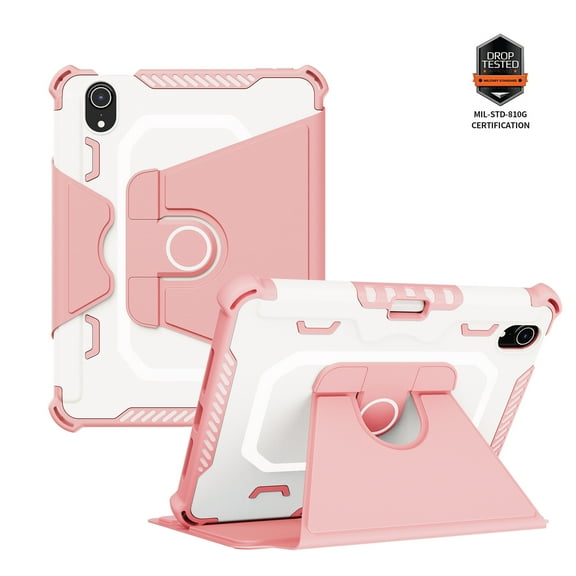 Heavy Duty Case for iPad mini 6th Gen 8.3" 2021 with Rotated Kickstand & Pen Holder, Auto Wake/Sleep Rugged PC + TPU Hybrid Shockproof Flip Cover for iPad mini 6th Gen 8.3" 2021, Pink