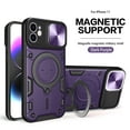 thumbnail image 1 of Heavy Duty Case for iPhone 11, Camera Lens Sliding Cover with Hidden Bracket Magnetic Car Mount Holder, Rugged PC+TPU Hybrid Shockproof Lens Protection Case for iPhone 11,Purple, 1 of 11