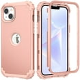 thumbnail image 1 of Heavy Duty Case for iPhone 12 Mini, Rugged PC Back Hybrid Soft Silicone Inner Triple-Layers Shockproof Case with Magsafe Wireless Charging Hollow Logo Anti-Scratches Case, Rosegold, 1 of 5